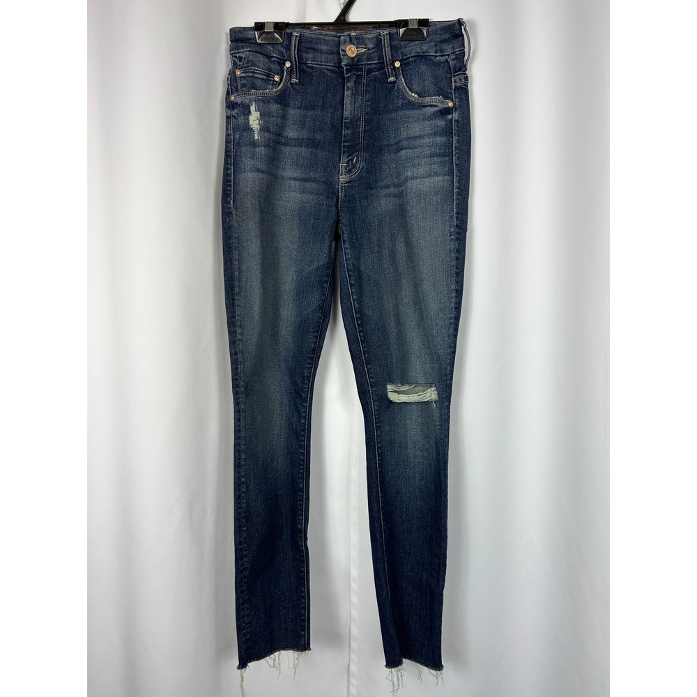 MOTHER High Waisted Looker Ankle Fray Skinny Jeans Distressed Blue Size 25